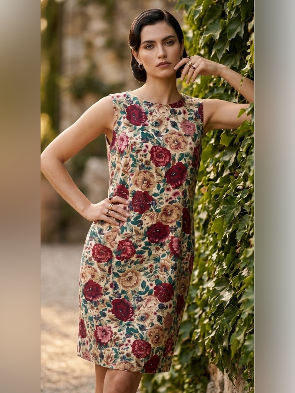Vintage 90s Sag Harbor Floral Sleeveless Sheath Dress Sz M